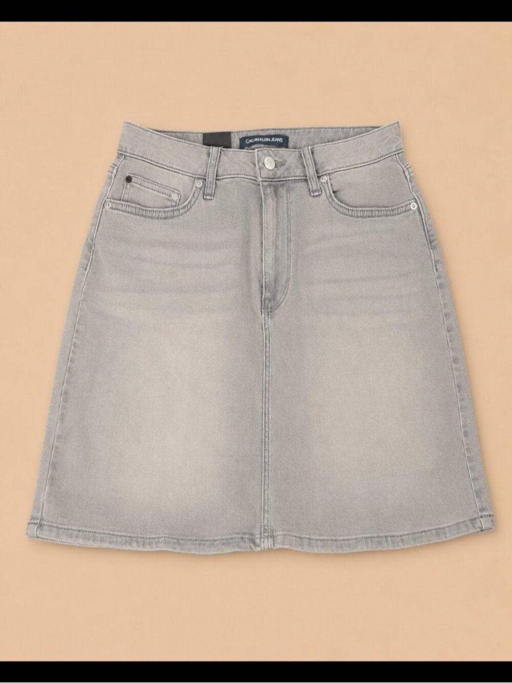 Calvin Klein Jeans Gray Denim Skirt Size 8 High Rise Stretch Mini Y2K